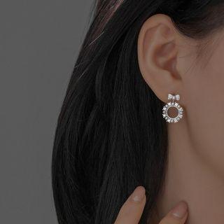 Bow Hoop Rhinestone Sterling Silver Dangle Earring