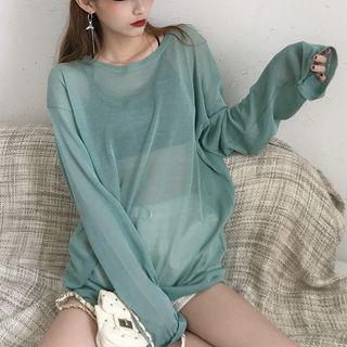 Long-sleeve Round Neck Plain Knit Top