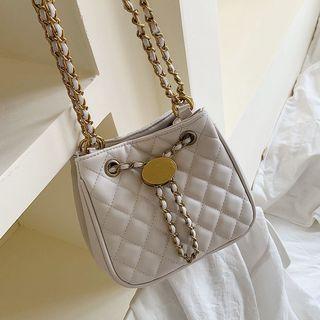 Faux Leather Quilted Drawstring Bucket Bag