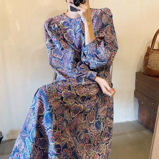 Round-neck Puff-sleeve Patterned Dress