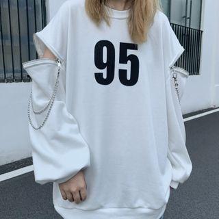 Number Print Zip Pullover