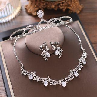 Set: Tiara + Necklace + Clip-on Earring