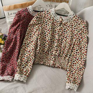 Lace-trim Printed Crop Shirt In 5 Colors