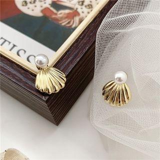 Faux Pearl Shell Stud Earring 1 Pair - Earrings - Gold - One Size