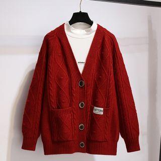 Lettering Applique Knit Cardigan
