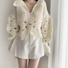 Collared Crochet Sweater Off-white - One Size