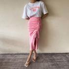 Set: Letter T-shirt + Drawstring Long Skirt Pink - One Size