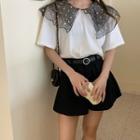 Short-sleeve Dotted Layered Mesh Collar T-shirt