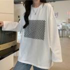 Long-sleeve Checkerboard Print Loose-fit Sweatshirt