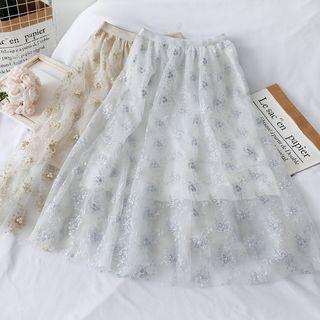 Flower Embroidery Mesh Skirt