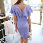 Short-sleeve Shirred Midi Sheath Dress