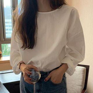 Long-sleeve Round Neck Plain Loose Fit Shirt