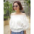 Off-shoulder Balloon-sleeve Eyelet-lace Top