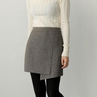 Asymmetric-hem Herringbone Skirt