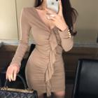 V-neck Ruffle-trim Bodycon Minidress