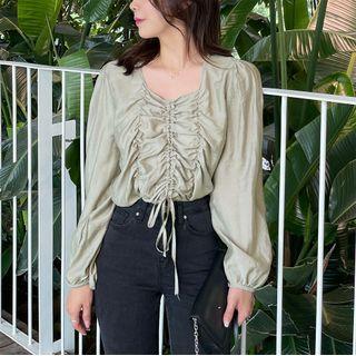 Bishop-sleeve Ruche Blouse