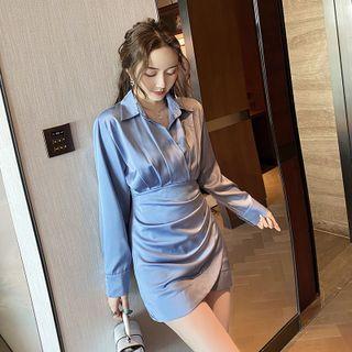 Long-sleeve Satin Mini Bodycon Dress