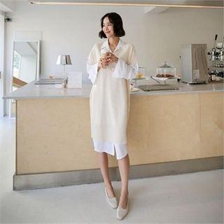 V-neck Cap-sleeve Sweater Dress