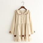 Bear Embroidered Collared Long Sleeve Dress