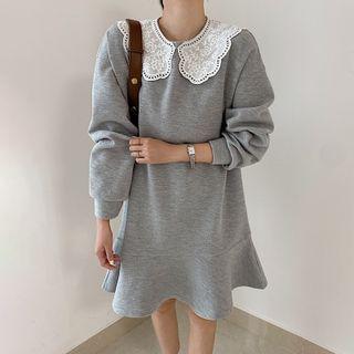 Lace Collared Sweatshirt Dress