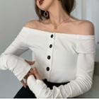 Long Sleeve Off Shoulder Buttoned Top