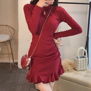 Long-sleeve Cutout Mini Mermaid Sheath Dress