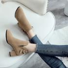 Block Heel Bow Back Ankle Boots