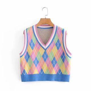 V-neck Knit Front Vest