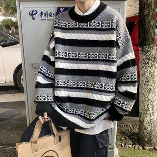 Long-sleeve Color Block Pattern Sweater