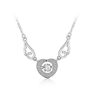 925 Sterling Silver Fashion Romantic Wings Heart Shaped Cubic Zircon Necklace Silver - One Size