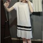 Pleated Striped Short-sleeve T-shirt Dress