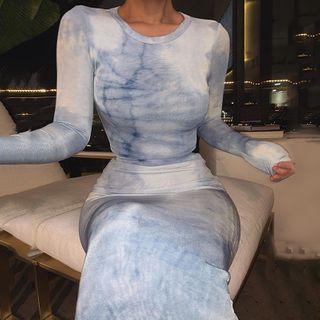 Crew Neck Long Sleeve Dye Top + Slim-fit Dye Skirt