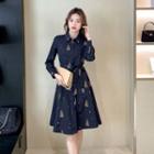 Tie-waist Print A-line Shirtdress