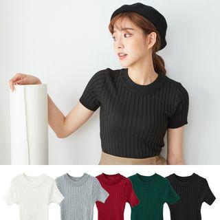Short Sleeve Ribbed Knit Top