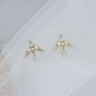 Swallow Faux Pearl Earring 1 Pair - Ear Studs - Gold - One Size