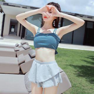 Set: Plain Bikini Top + Swim Bottom + Swim Skirt