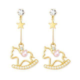 Pearl Wood Horse Drop Earring