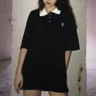 Flower Short-sleeve Polo Shirt Black - One Size