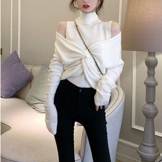 Set: Turtleneck Knit Vest + Knotted Knit Top
