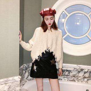 Long-sleeve Zip Cropped Knit Top / A-line Skirt