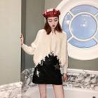 Long-sleeve Zip Cropped Knit Top / A-line Skirt