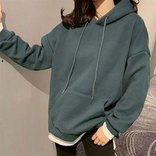 Mock Two-piece Hooded Sweatshirt Pink - One Size