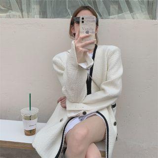Contrast Trim Double-breasted Jacket Off-white - One Size