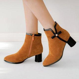 Bow Chunky-heel Ankle Boots
