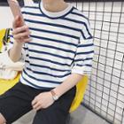 Letter-trim Striped Elbow-sleeve T-shirt