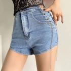 High-waist Side Chain Denim Shorts