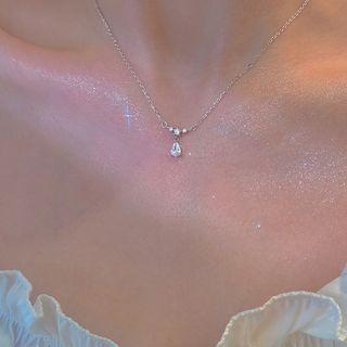 Rhinestone Pendant Necklace Xl1748 - Silver - One Size