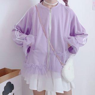 Mesh Panel Contrast-trim Zip Jacket