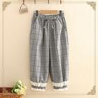 Lace-trim Drawstring Gingham Pants As Shown In Figure - One Size
