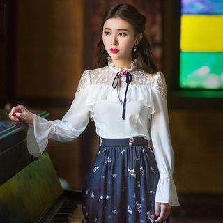Bell-sleeve Lace Shoulder Blouse